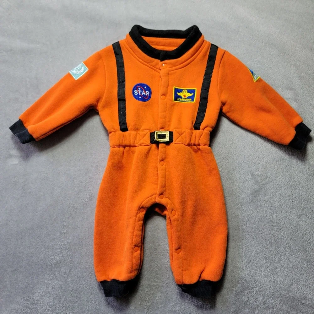 Kids Astronaut Flight Suit Jumpsuit Orange Space‎ Shuttle NASA Style Size 90
